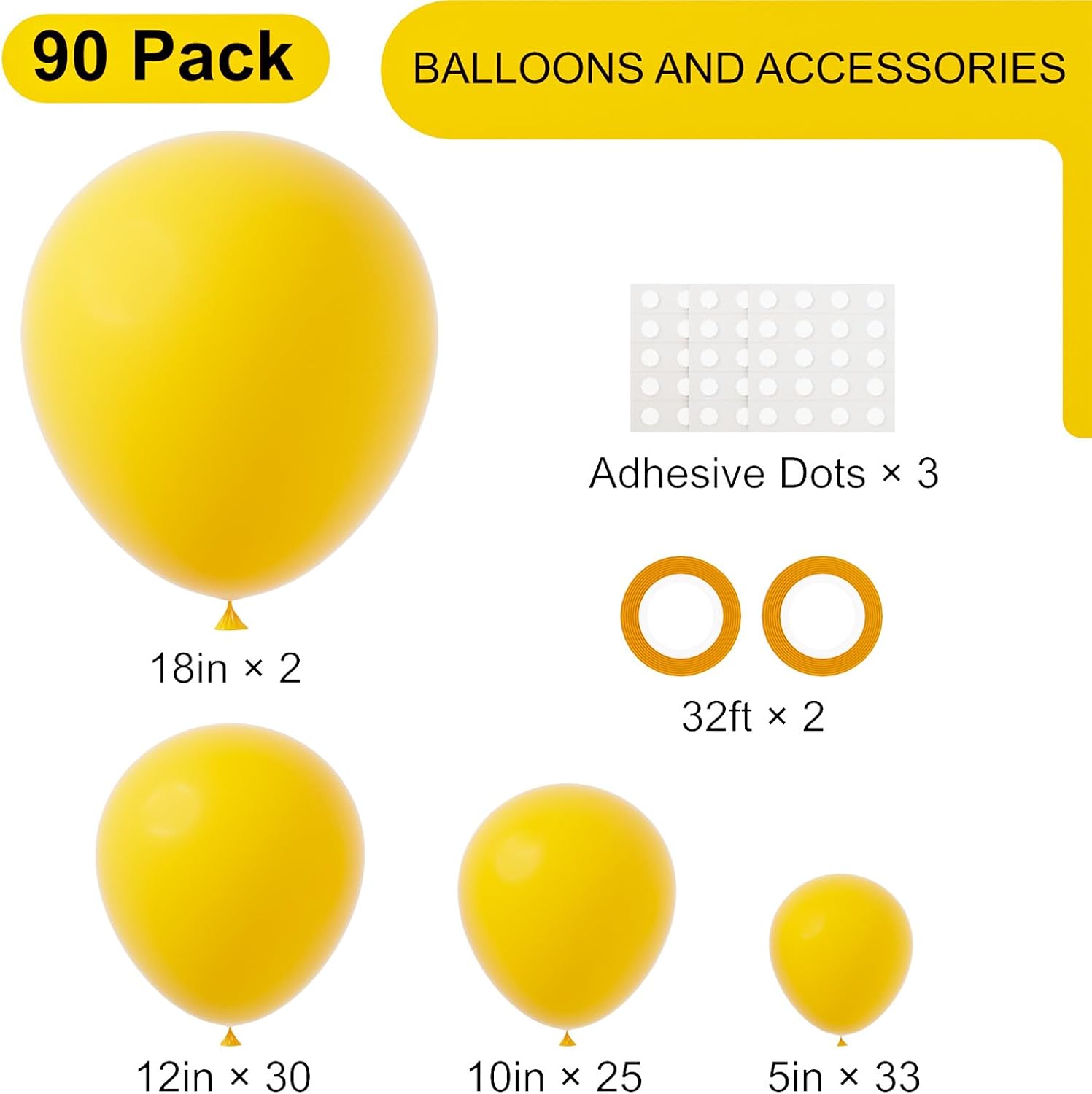 Voircoloria Lemon Yellow Balloon Garland Kit - 90 Pack of 18/12/10/5 Inch Balloons for Weddings, Graduations & Parties