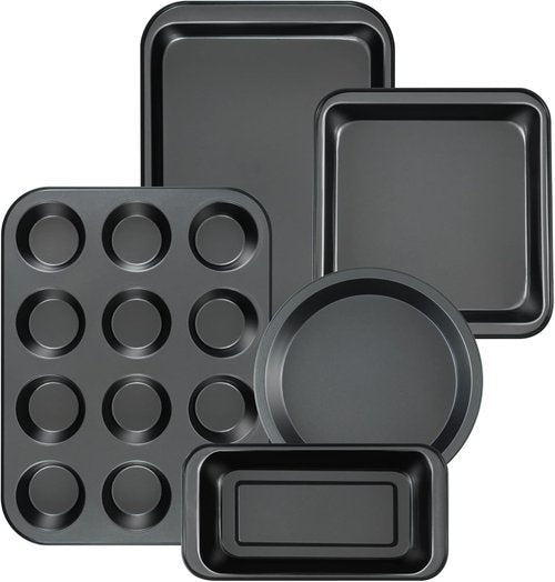Mobzio Kitchen Nonstick Bakeware Set - 5-Piece Round/Square Cake Pans, Muffin Pan & More