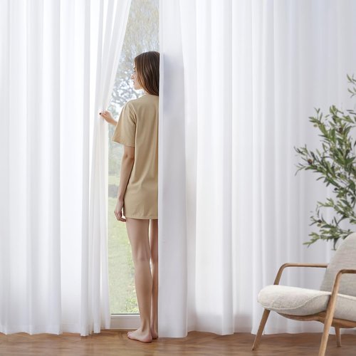 MIULEE White Sheer Curtains - Light Filtering Privacy Drapes | 84 Inches Long, 2 Panels Set for Living Room & Bedroom