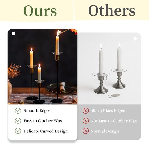 Glasseam Candle Drip Protectors - Clear Glass Bobeches for Taper Candle Holders | Set of 12 Wax Catchers