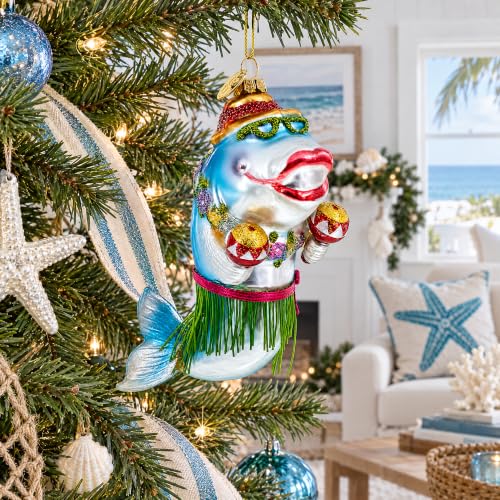 Hawaiian Shark with Maracas Glass Christmas Ornament by BestPysanky