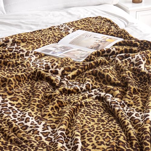 Edenleaf Leopard Print Plush Fleece Throw Blanket - Soft & Cozy 50"x60"