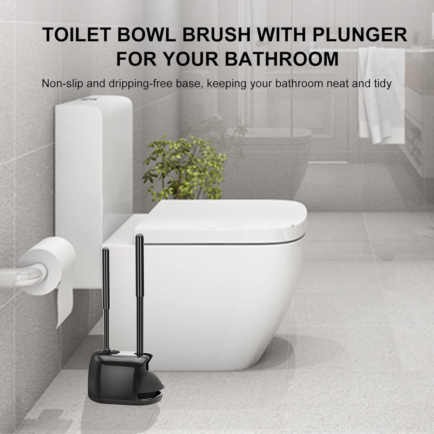 SetSail Toilet Brush and Plunger Set - Heavy Duty Bathroom Cleaning Tools | Black Semi-Hidden Design