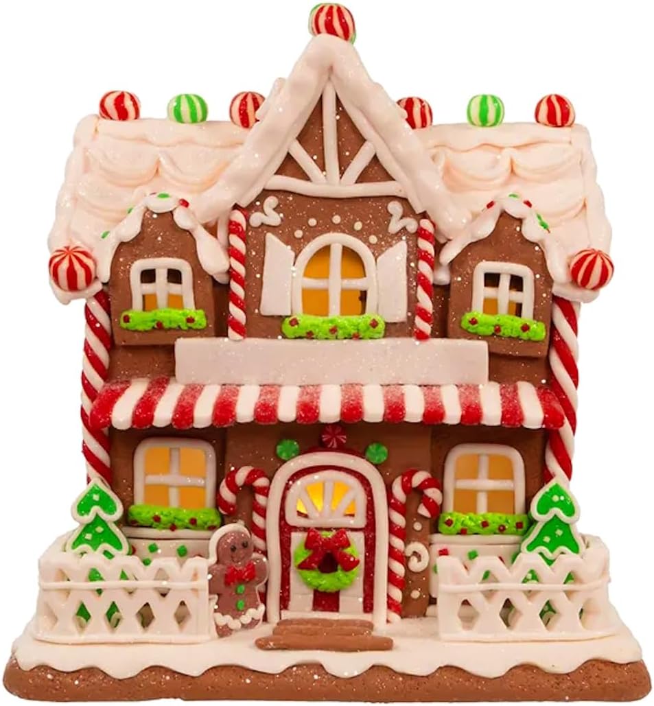 The Bridge Collection Light Up Gingerbread House - Festive Christmas Decor | 9-Inch Holiday Village Figurine