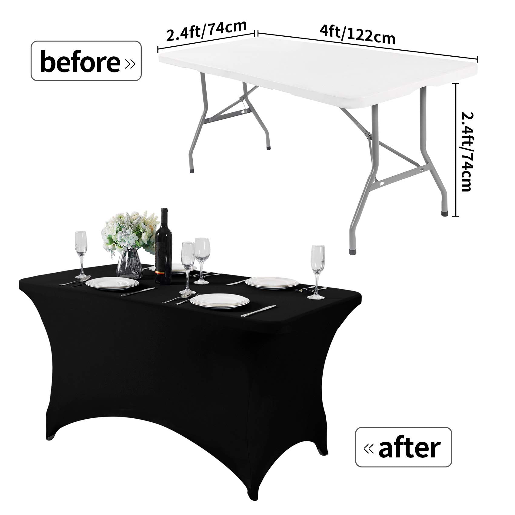 Hezuzo 2Pack Spandex Table Cover for 4FT or 6ft or 9ft Table Universal Fitted Stretch Tablecloth for Party, Banquet, Wedding and Events-Black
