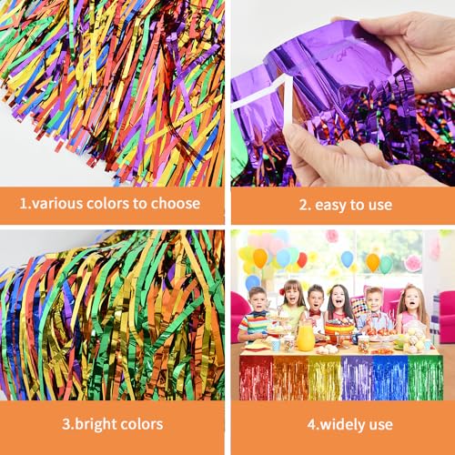 2-Pack Metallic Foil Fringe Table Skirts, Hot Pink Tinsel Party Decor