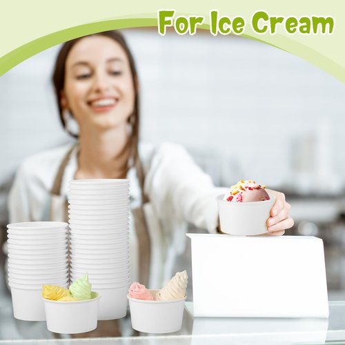 Fulmoon 50 Pack 6 oz Paper Soup Containers with Lids, Disposable Kraft Paper Soup Cups Ice Cream Bowls Food Storage with Lids, Microwavable and Freezer Safe (White)