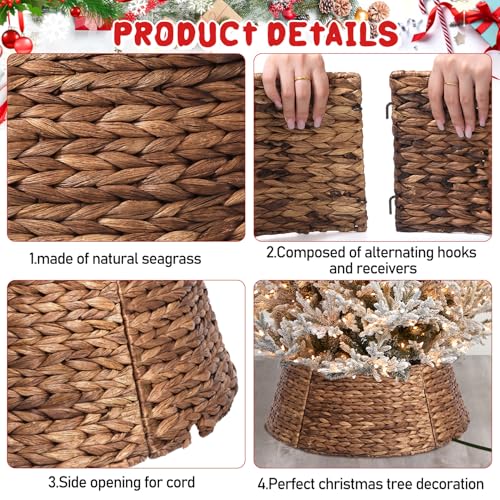 Yonsya 33 in Rattan Christmas Tree Collar - 6-Piece Brown Tree Ring for 6-9 ft Trees