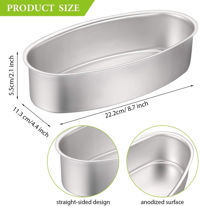Patelai 4 Packs Oval Cheesecake Pan 4'' 8'' Leche Flan Molder Non-stick Cake Molds Valentine's Day Aluminum Oval Cake Pan Flan Molder Filipino for Kitchen Bakery Baking Meatloaf Breads Oven