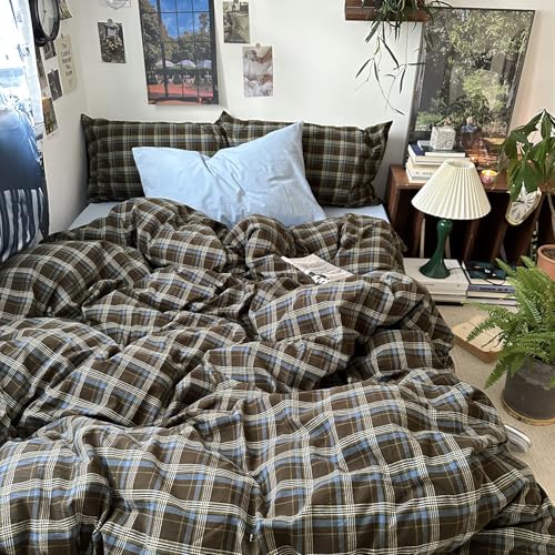 100% Washed Cotton Buffalo Plaid Duvet Cover Set - 3 Piece Full Size