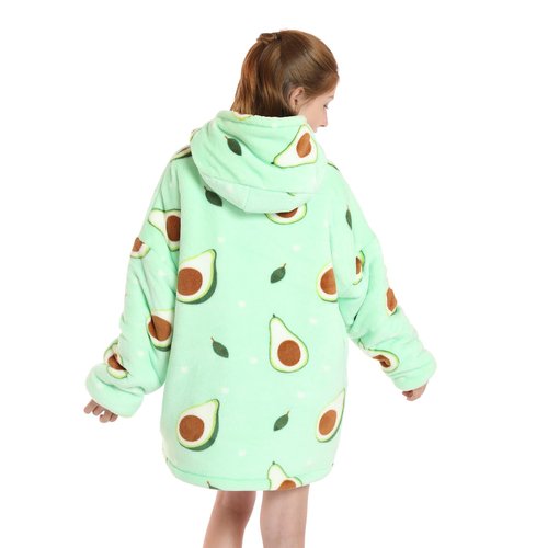 Deserthome Wearable Blanket Hoodie for Kids 4-12YR Oversized Hooded Blanket Super Soft Comfortable Warm Flannel Green Avocado