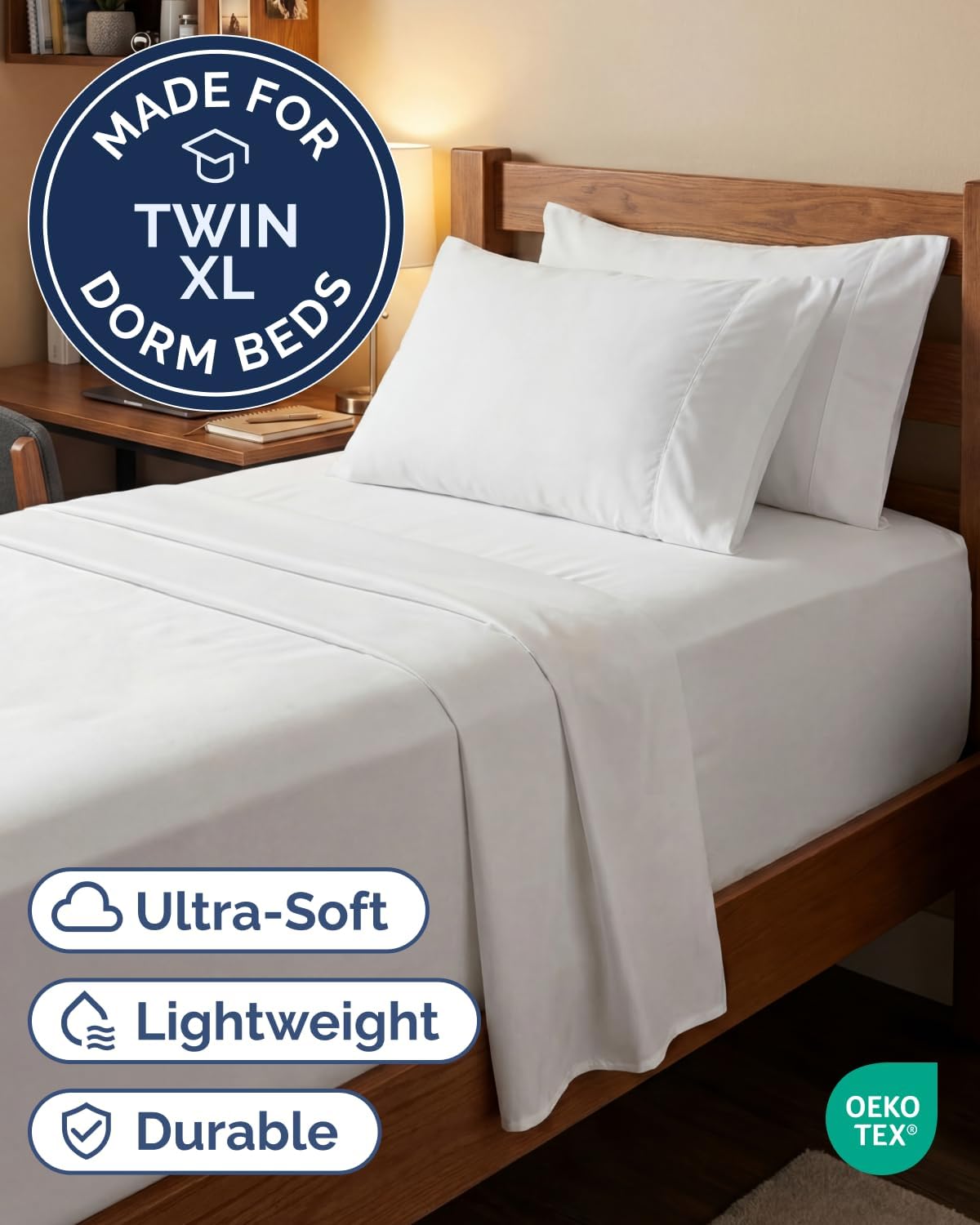 Skiennix Extra Deep Twin XL Sheet Set | 4-Piece Breathable Cooling Sheets - Luxury Hotel Quality - Soft & Wrinkle-Free - White
