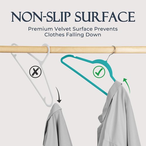 HOUSE DAY Mint Green Velvet Hangers - 60 Pack Non-Slip Heavy Duty Felt Hangers | Slim Space-Saving Design