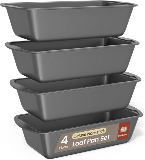 BAKKENMASTER Swiss Loaf Pan Set - 4-Piece Deluxe Nonstick Carbon Steel Bakeware for Perfect Bread & Cakes | Dishwasher Safe