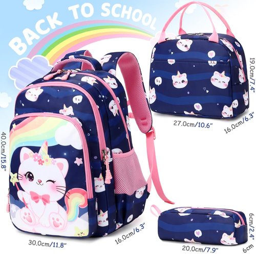 Meisohua Girls Backpack Elementary School Backpacks with Lunch Box 3 in 1 Set Unicorn Backpack for Girls Caticorn School Bags for Kids