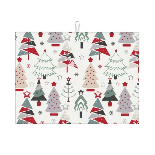 Beautiful Christmas Tree Dish Drying Mat 18x24 For Kitchen Counter Absorbent Microfiber Dishes Pad Dish Drainer Rack Mats Fast Dry Kitchen Accessories
