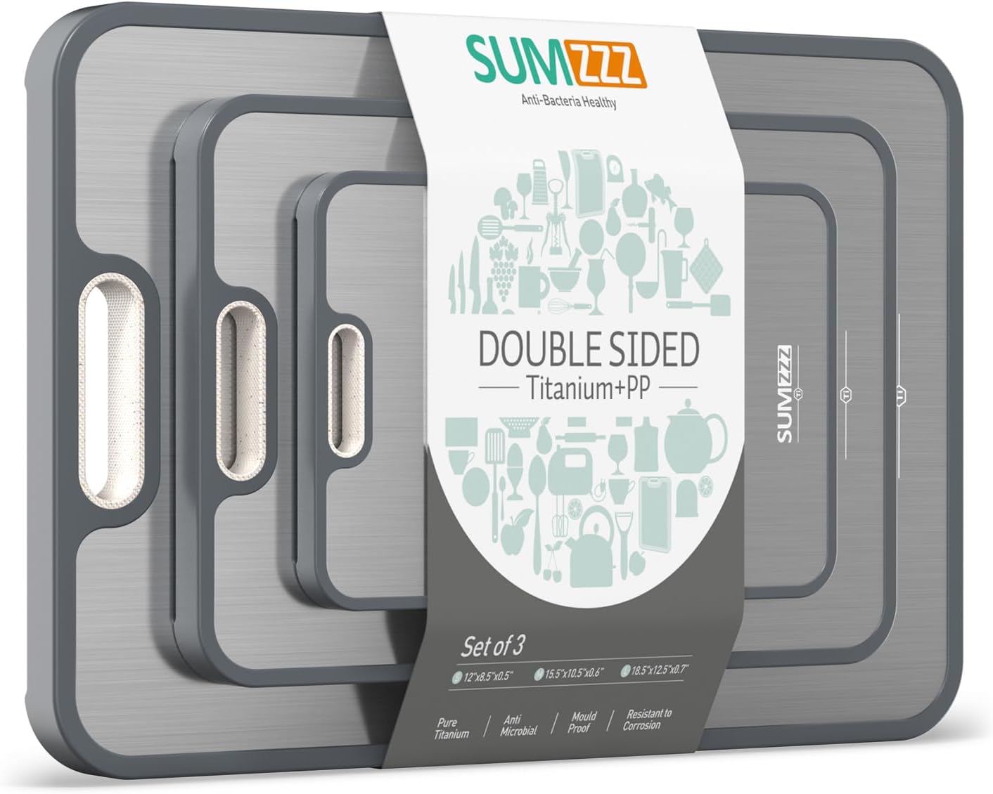 Titanium Cutting Board - Double-Sided Food Grade Pure Titanium | Easy to Clean, Large Size 18” x 12.5”