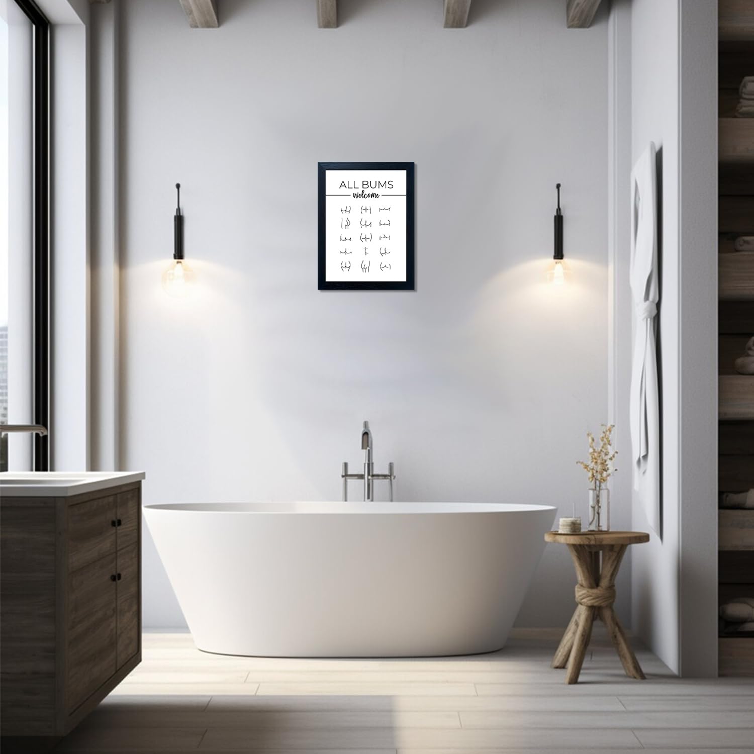 Skiennix Funny Bathroom Wall Art - Humorous Black and White Canvas Print | Modern Minimalistic Decor