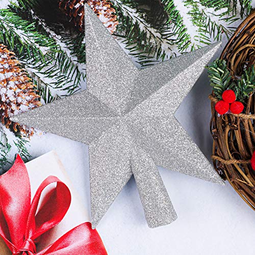 URATOT 6 Inch Silver Glittered Christmas Star Tree Topper Decorative Holiday Ornament