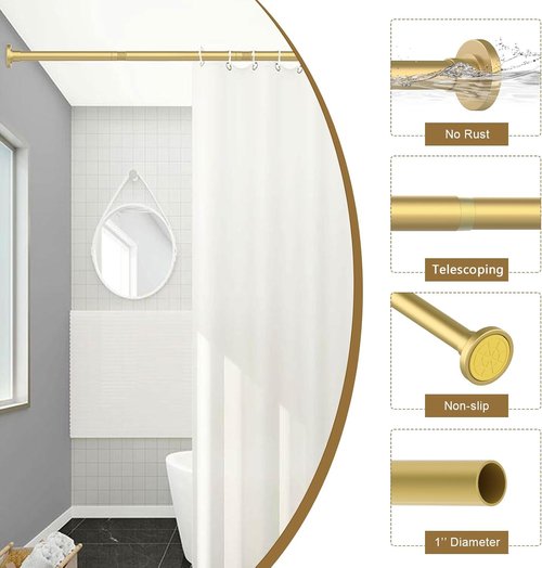 GXOACKJ Gold Shower Curtain Rod - Adjustable 31-80 Inch Spring Tension, No Drill, Rust-Resistant Stainless Steel