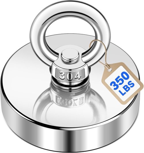 DIYMAG Neodymium Fishing Magnet - 350 Lbs Pulling Force | 1.97 Inch Eyebolt for River Retrieval