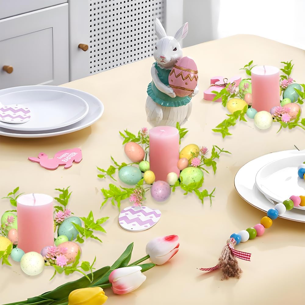 Skiennix Easter Egg Candle Rings - 3-Piece Mini Wreath Set for Spring Decor | 9" Pastel Holders