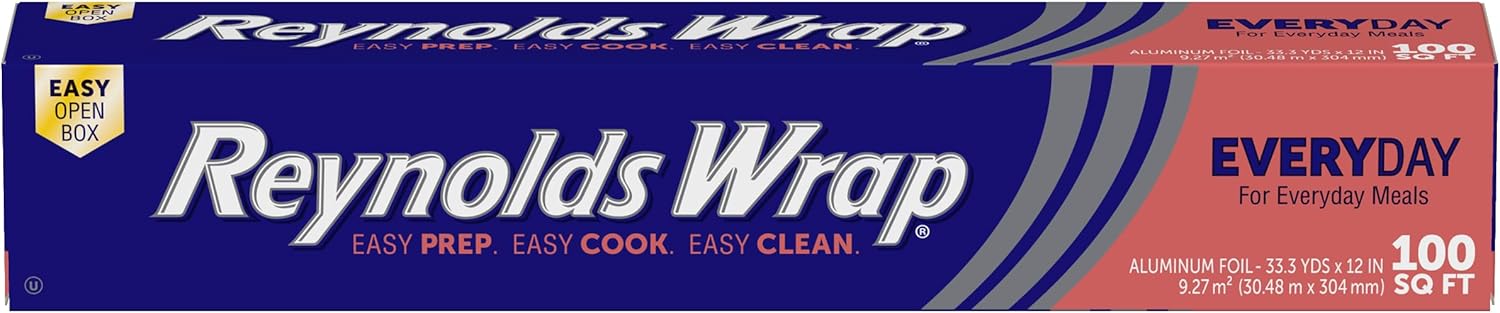 Reynolds Wrap Aluminum Foil Roll - Everyday Strength, Freezer & Grill Safe, 12 Inches Wide | 100 Sq. Ft.