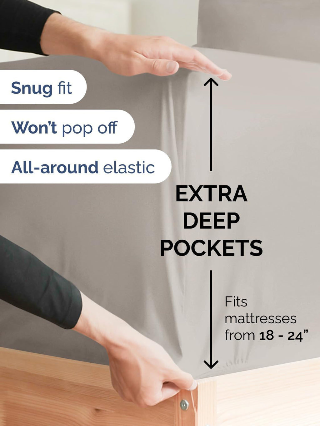 Skiennix Extra Deep Twin Sheet Set | 4-Piece Breathable Cooling Bedding - Soft, Wrinkle-Free Light Grey
