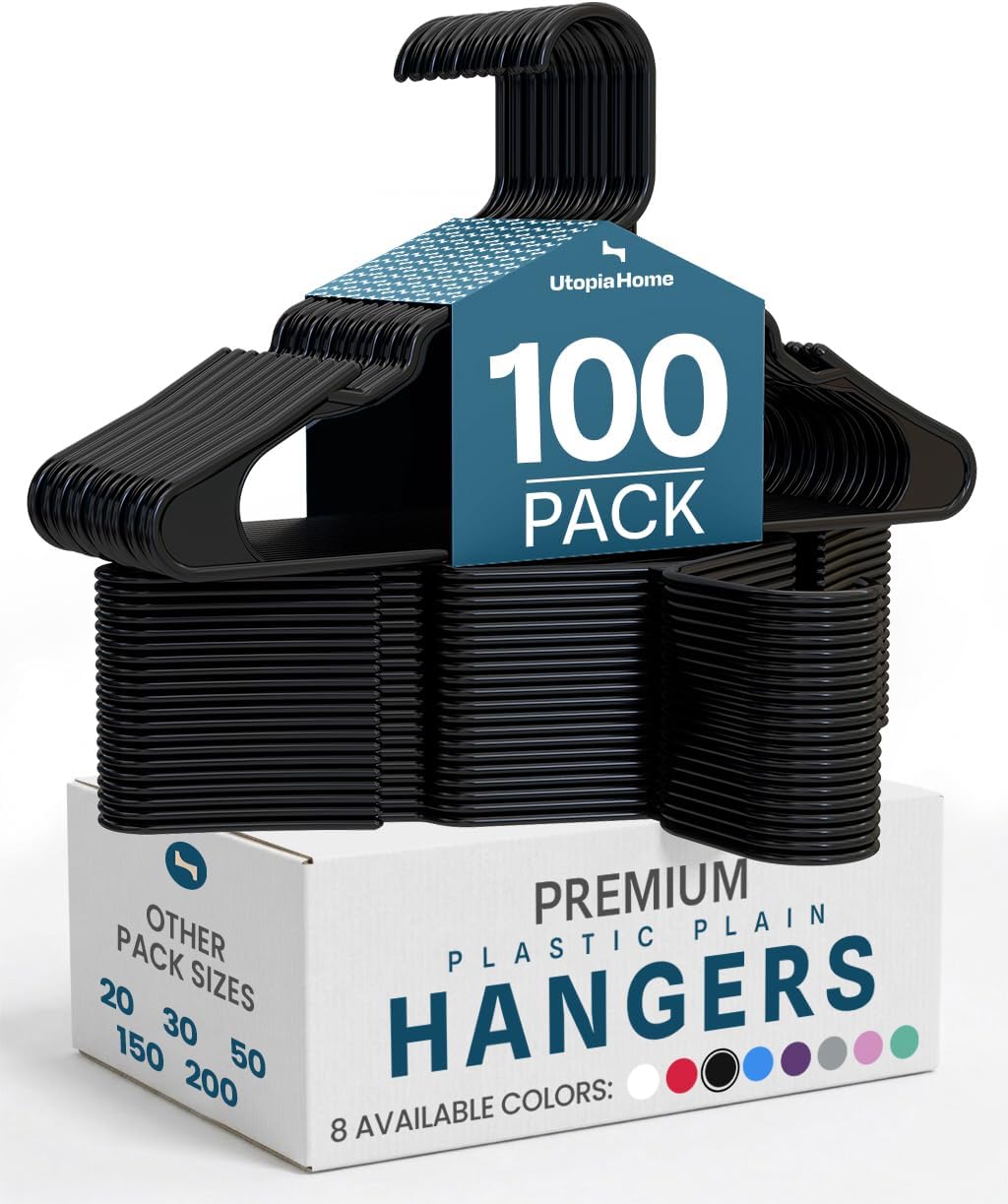 Utopia Home Plastic Hangers - Durable Space-Saving Clothes Hangers - 100 Pack in Black