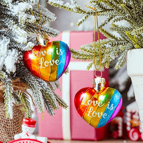 Cunhill Rainbow Heart Christmas Ornaments, Set of 6, Glass Holiday Decor