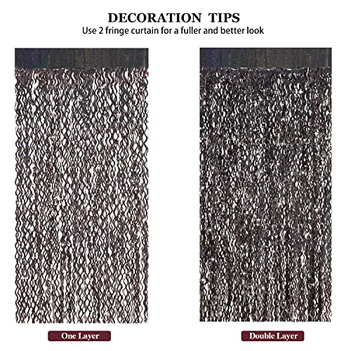 CYLMFC Laser Black 3 Pack 3.3ft x 6.6ft Foil Curtain Backdrop - Sparkly Fringe Photo Booth Props