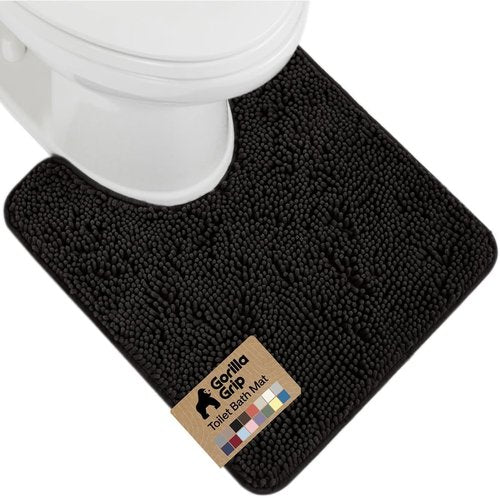 Gorilla Grip Plush Chenille Bath Rug Mat - Soft Microfiber for Oval Toilet Base | Machine Washable, Black