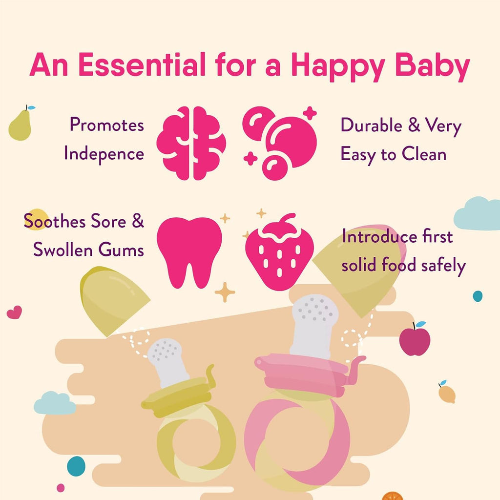 NatureBond Baby Food Feeder - 2 Pack Fruit Nibbler Pacifiers for Teething Infants | Includes Extra Silicone Sacs
