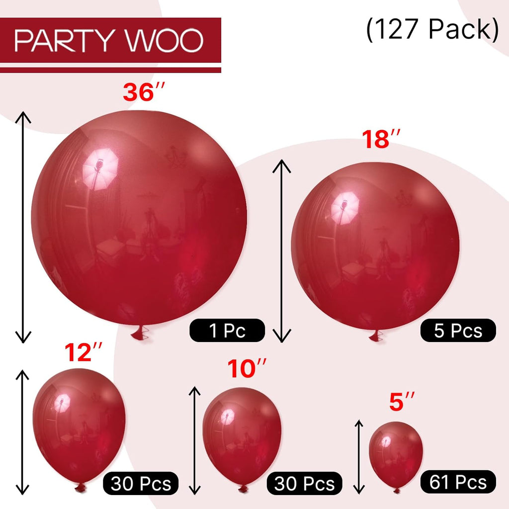 PartyWoo Maroon Balloon Arch Kit - 127 Pcs in Various Sizes for Graduation, Valentine's Day & Weddings | Dark Red & Burgundy