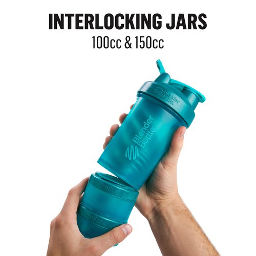 BlenderBottle Shaker Bottle with Pill Organizer and Storage for Protein Powder ProStak System, 22-Ounce, Pebble Grey