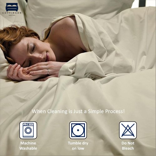 Cottingon Short Queen Sheets for RV Camper - 4 Piece Cotton Bedding Set, Fits Up to 15" Deep Mattress, 60" x 75", Ivory Solid