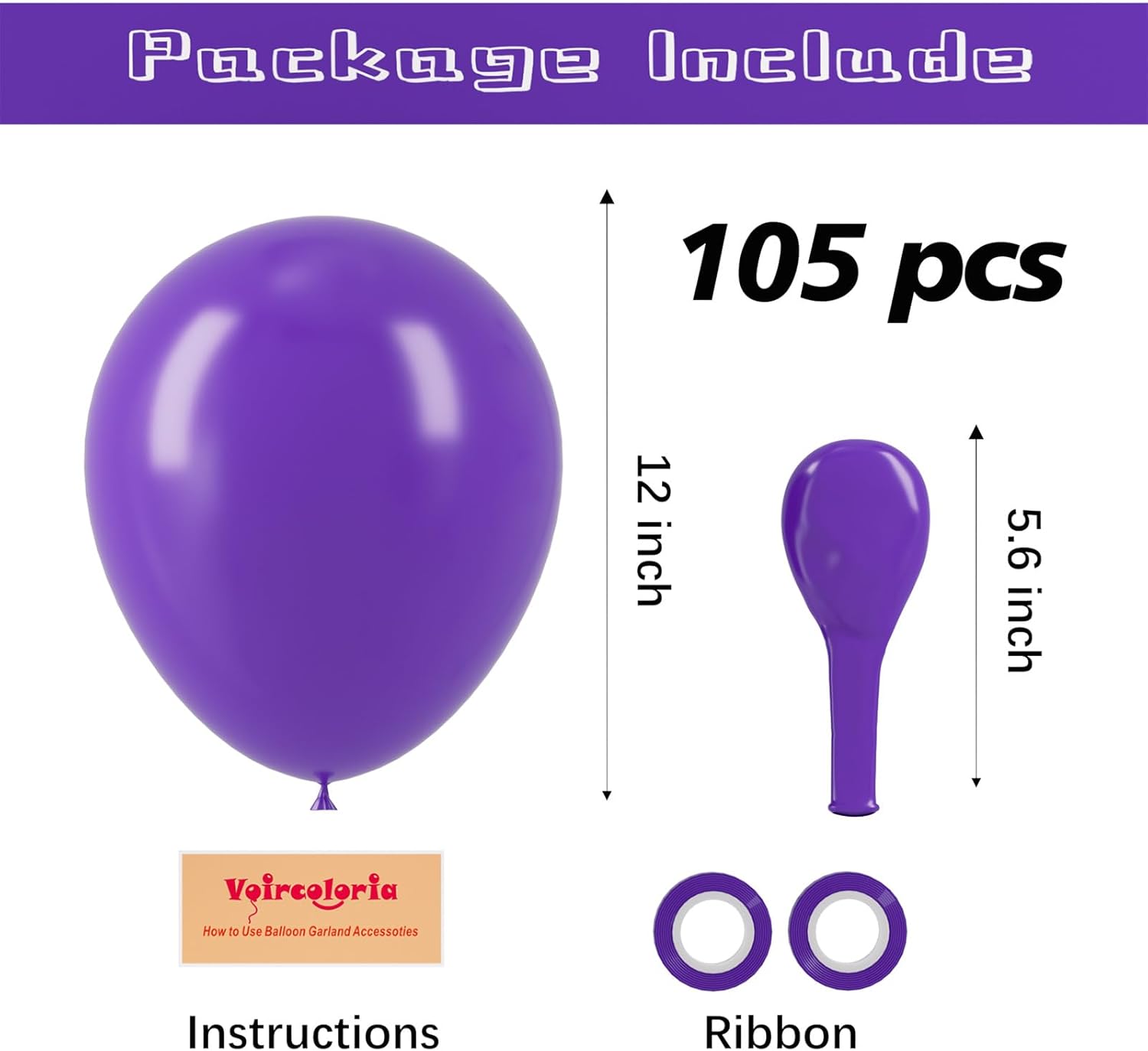 Voircoloria 105pcs Dark Purple Balloons - 12 Inch Latex Party Balloons for Birthdays & Events