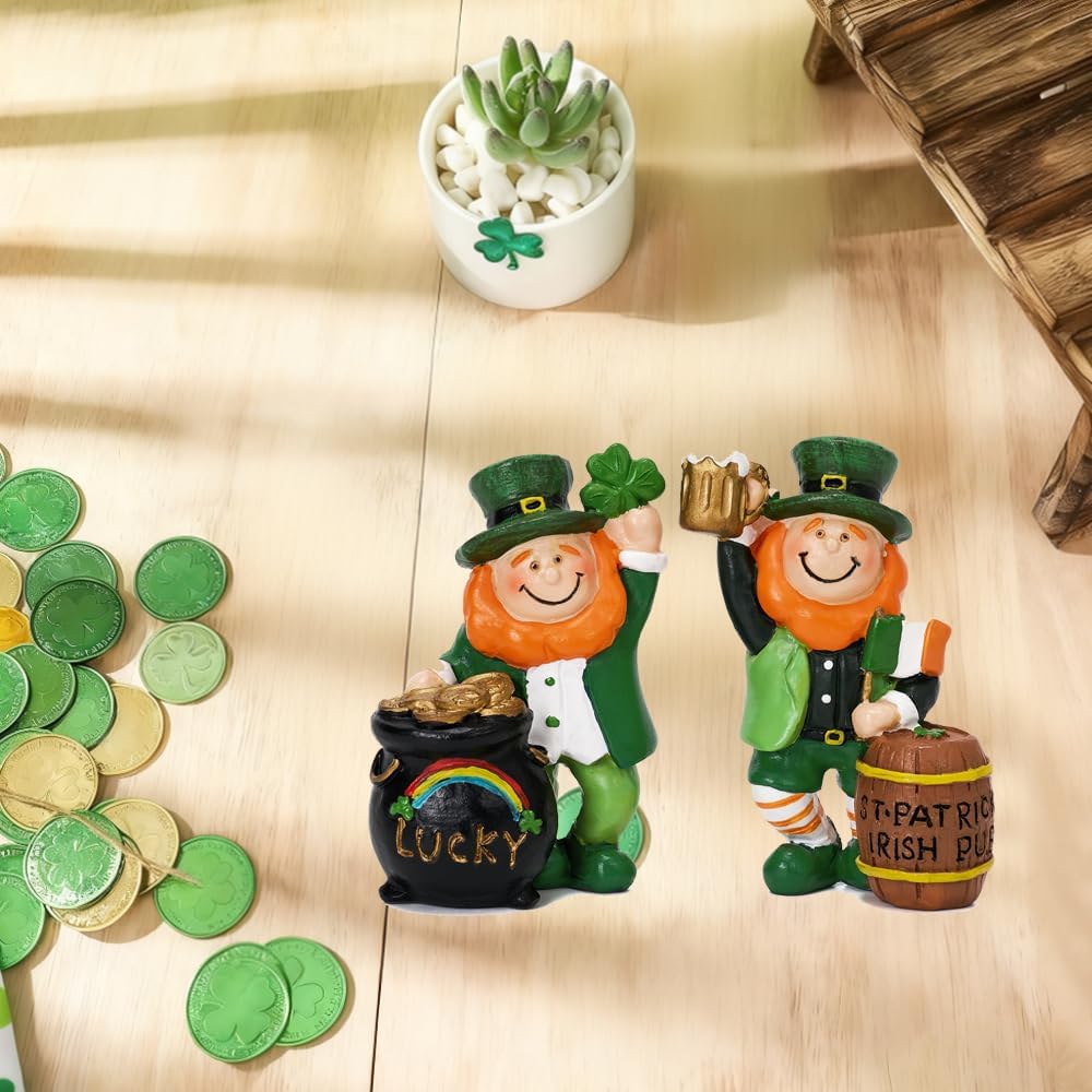 Skiennix St. Patrick's Day Gnome Figurines - 2 Pcs Leprechaun Home Decor for Spring | Indoor Table & Shelf Display