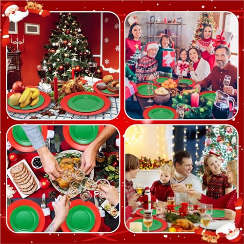 Maxcheck 80 Pcs Christmas Disposable Plastic Plates Green & Red Set - 7" & 10"