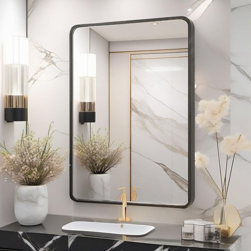 SNUGACE Matte Black Bathroom Mirrors for Over Sink, Rectangle Framed Bathroom Vanity Mirror for Wall, 20x28 Inch