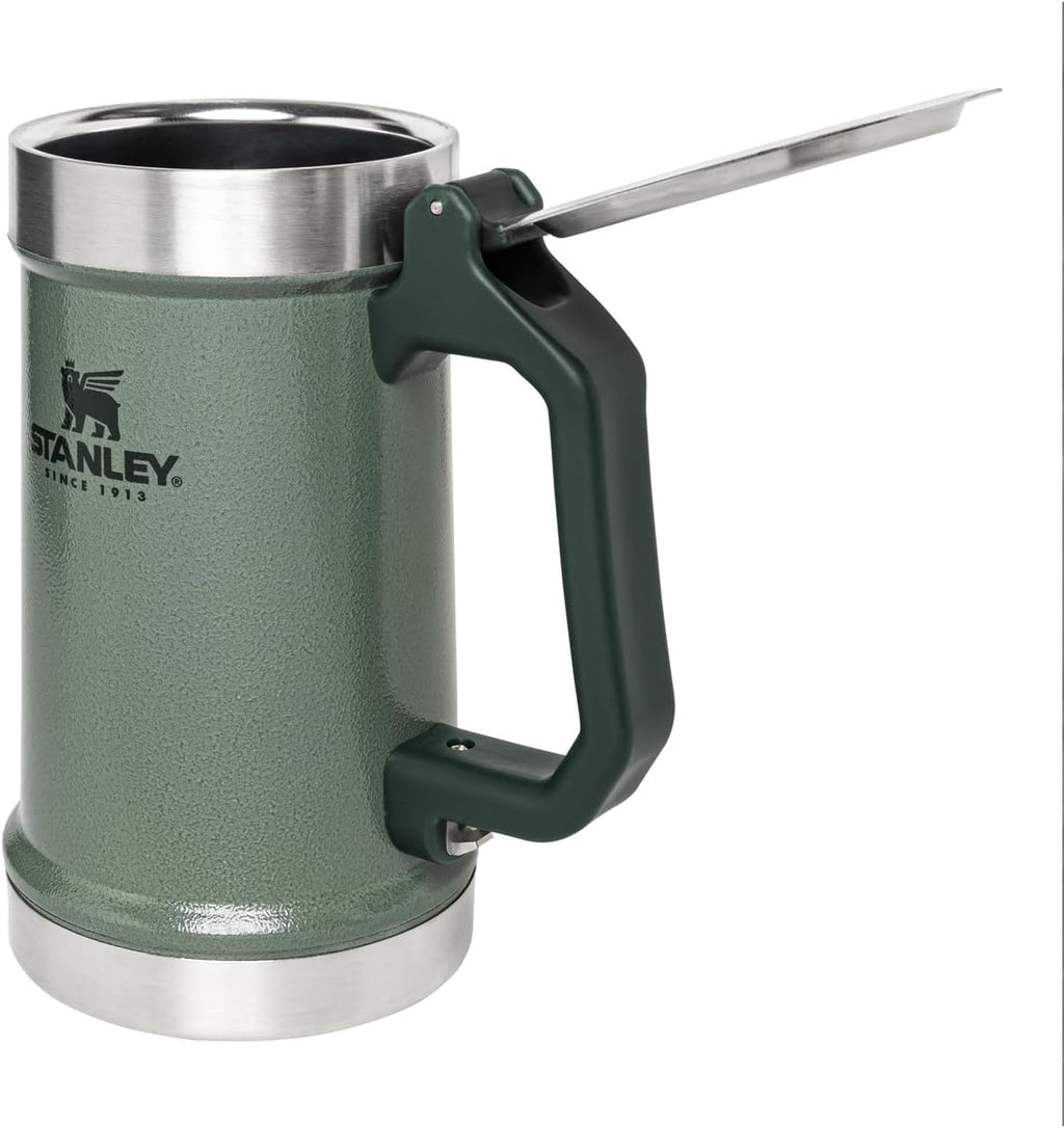 STANLEY Classic Beer Stein - 24 oz Insulated Stainless Steel Mug with Flip-Up Lid & Built-In Opener | Hammertone Green