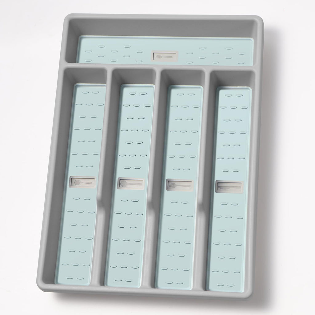 Silverware Organizer with Cutlery Icons，Silverware Tray for Kitchen Drawer，Flatware Tableware Cultery Drawer Organizer Utensil Organizer with Non-slip TPR Linings，Kitchen Organization Essentials