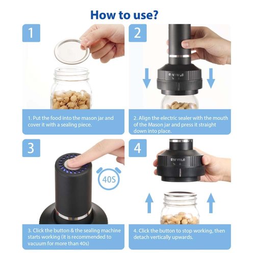 Electric Mason Jar Vacuum Sealer Kit, Handheld Automatic Machine for Canning, Foodsaver, Vacuum Bags