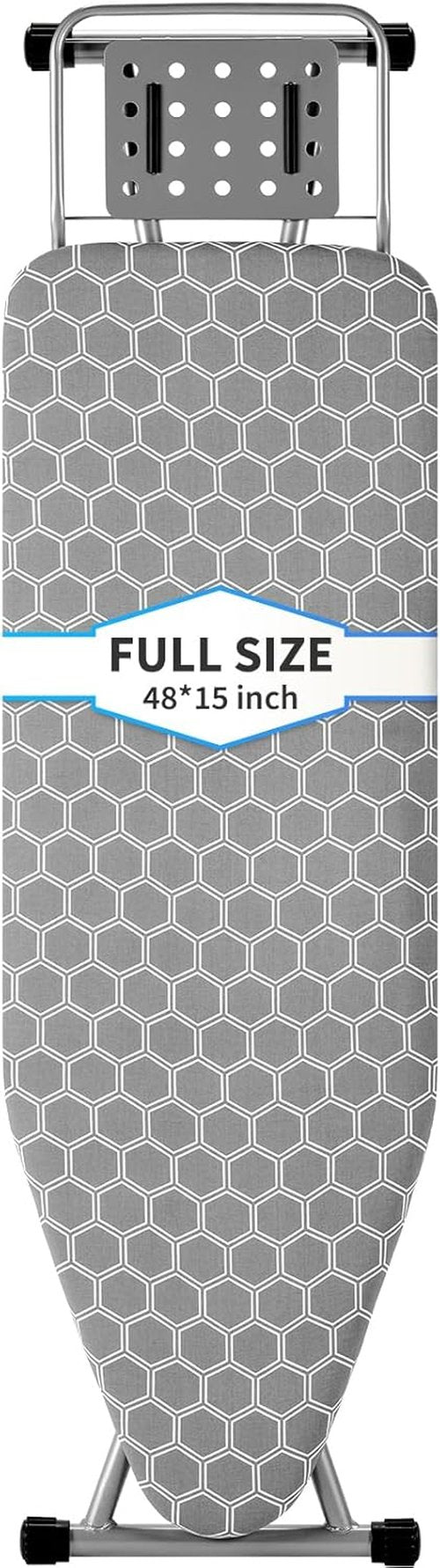 Full Size Ironing Board - Sturdy 57" L x 15" W Design with Adjustable Height & Heat Resistant Cover - Silver Gray