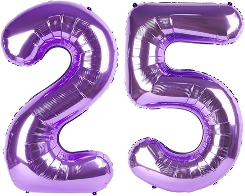 Happy 25th Birthday Decorations - 40 Inch Purple Foil Number 25 Balloon for Women’s Anniversary Party
