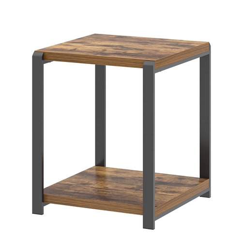 EXCEFUR End Table with Storage Shelf, Modern Side Table for Living Room, Wood and Metal Bedside Table Nightstand, Rustic Brown