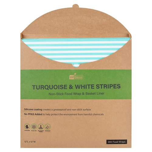 Restaurantware-Chef 101 12 x 12 Inch Deli Papers, 200 Greaseproof Sandwich Wrapping Papers - No Added PFAS, Striped Design, Turquoise And White Paper Food Basket Liners, Pre-Cut Style