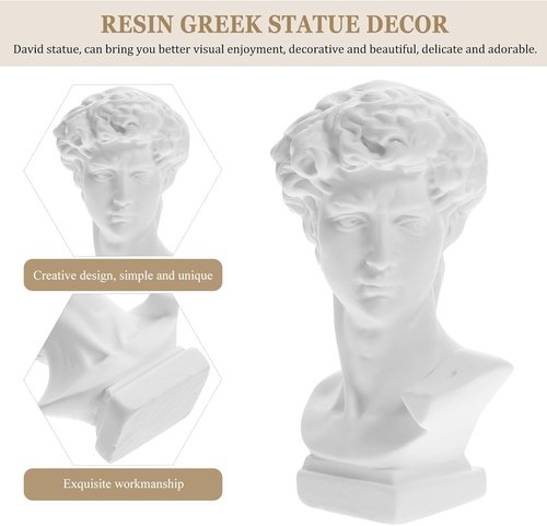 HOMSFOU Greek Statue of David Bust - White Resin Sculpture with Roman Pillars | Elegant Office Decor