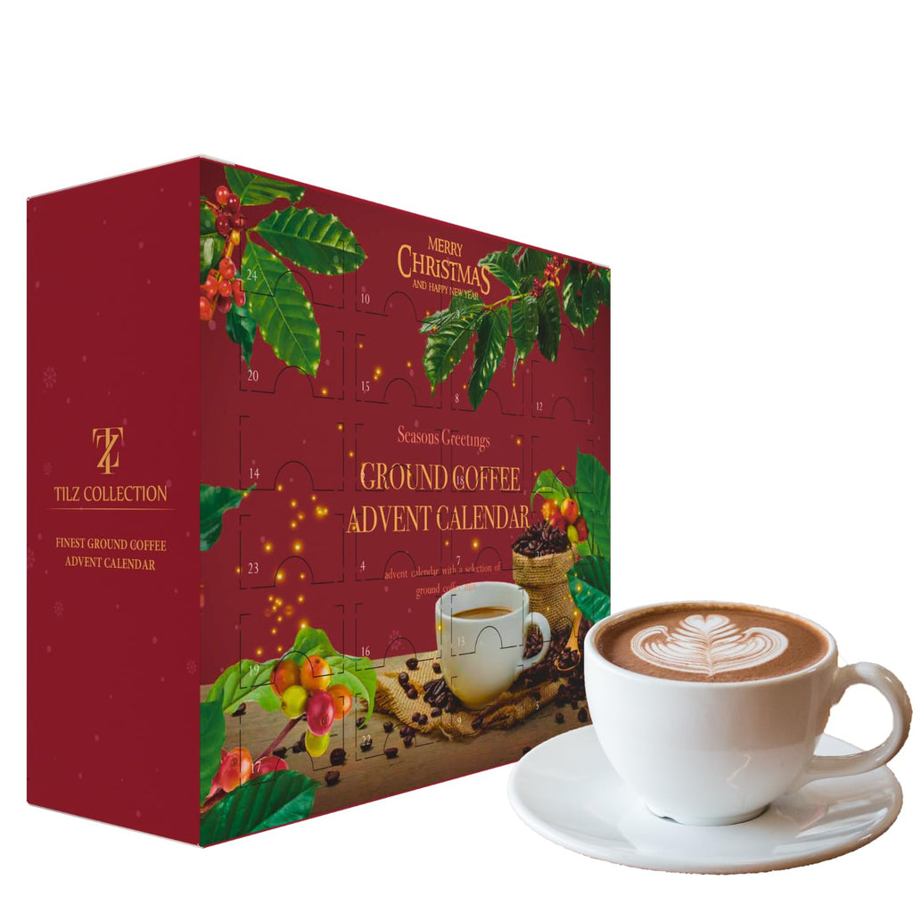 Skiennix 24 Days Advent Calendar | Flavored Ground Coffee Gift Set - French Vanilla, Hazelnut, Irish, Italian & Cinnamon