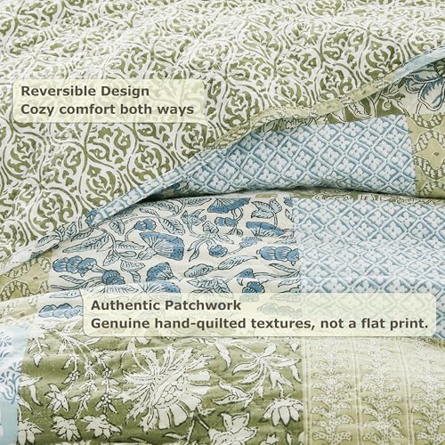 100% Cotton Reversible Quilt Set - Queen Size Floral Bedspread with 2 Shams